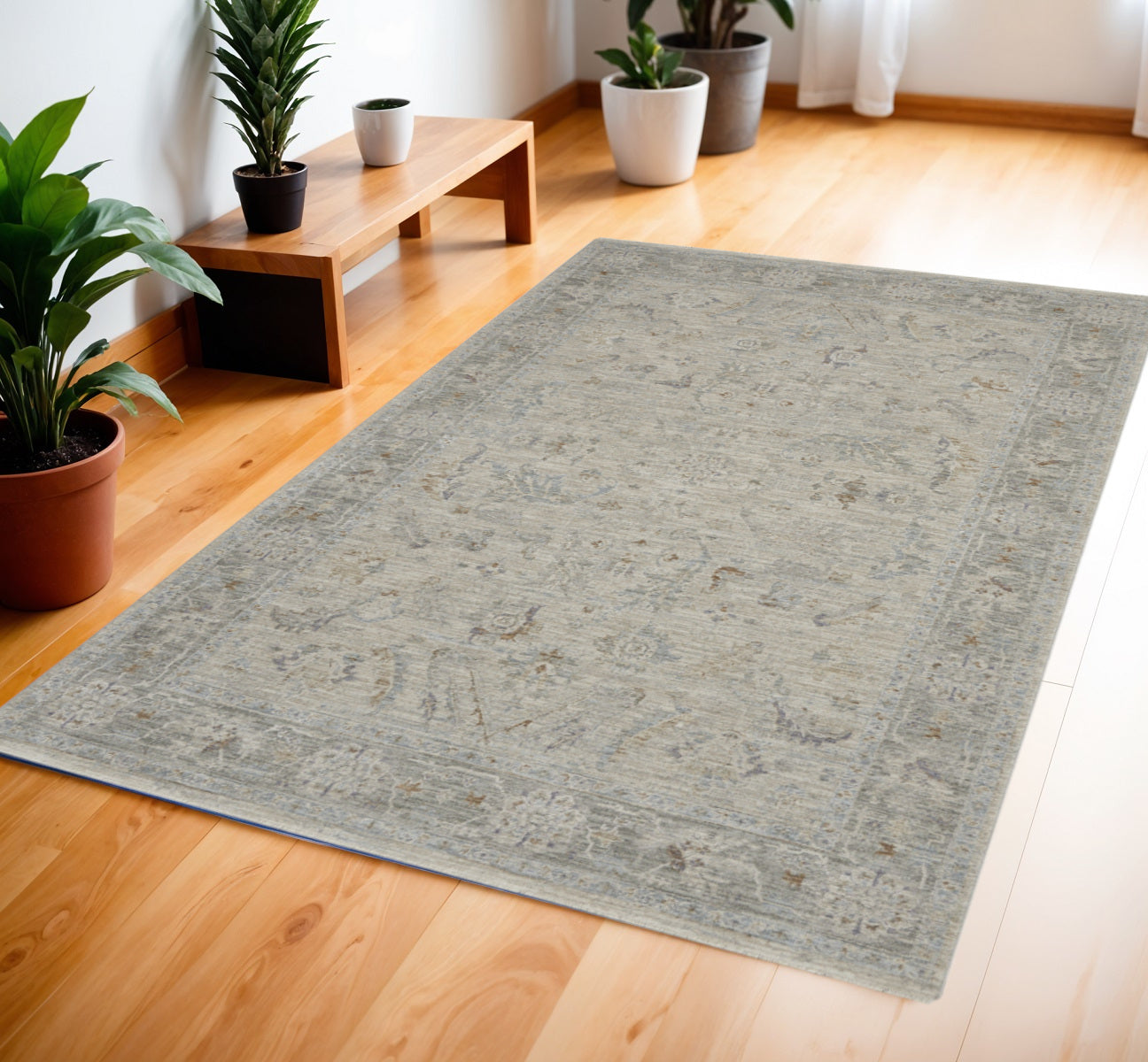 4' X 6' Gray and Dark Gray Floral Power Loom Area Rug