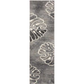 8' Ivory Black and Gray Floral Non Skid Runner Rug
