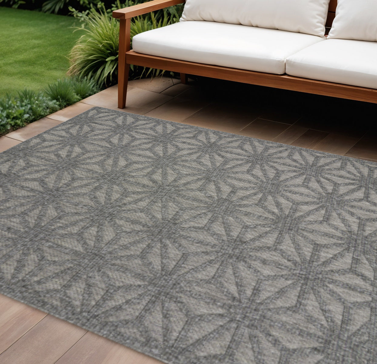 6 X 9 Dark Gray And Light Gray Geometric Indoor Outdoor Area Rug