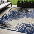 5 X 7 Navy Blue Ivory And Black Palm Leaf Indoor Outdoor Area Rug
