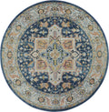 4' Ivory Blue and Yellow Floral Medallion Distressed Non Skid Round Rug