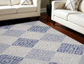 7' X 10' Beige Blue and Gray Geometric Distressed Non Skid Area Rug