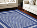 7' X 10' Ivory and Navy Blue Geometric Distressed Non Skid Area Rug
