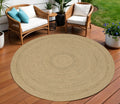 8 Natural And Brown Round Handmade Indoor Outdoor Area Rug