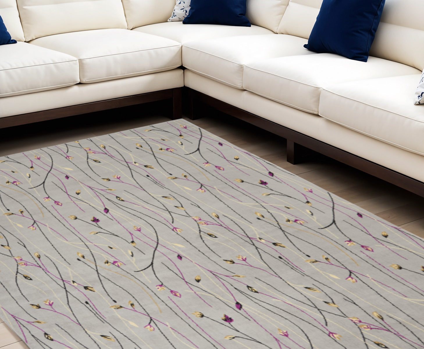 9' X 12' Gray Floral Vines Power Loom Area Rug