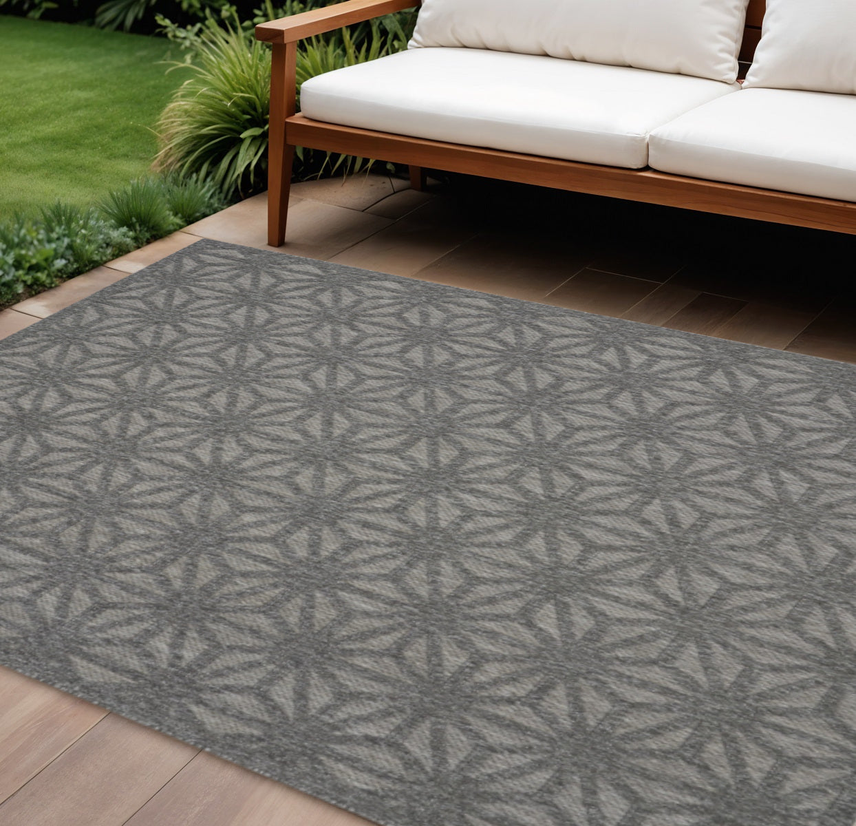 8 X 10 Dark Gray And Light Gray Geometric Indoor Outdoor Area Rug