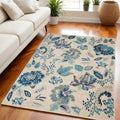 5' X 7' Ivory Navy Blue And Light Blue Floral Area Rug