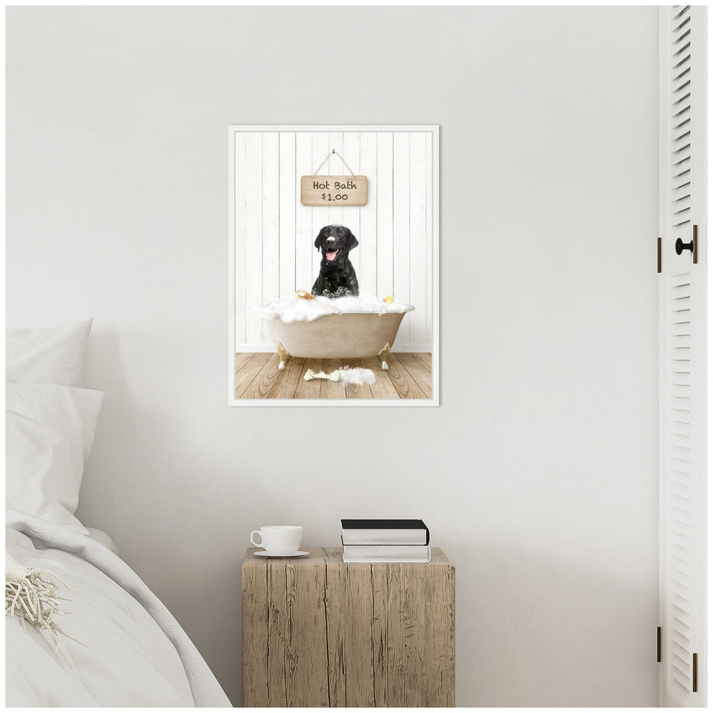Sylvie Black Lab in Farmhouse Hot Bath Framed Canvas by Amy Peterson