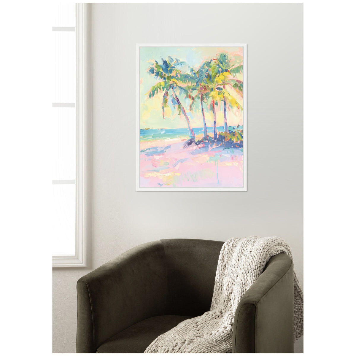 Beach Palm Tress Oil Painting by Honey Island Studio Framed Canvas Wall Art Print