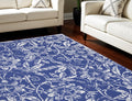 8' X 10' Ivory and Navy Blue Floral Distressed Non Skid Area Rug