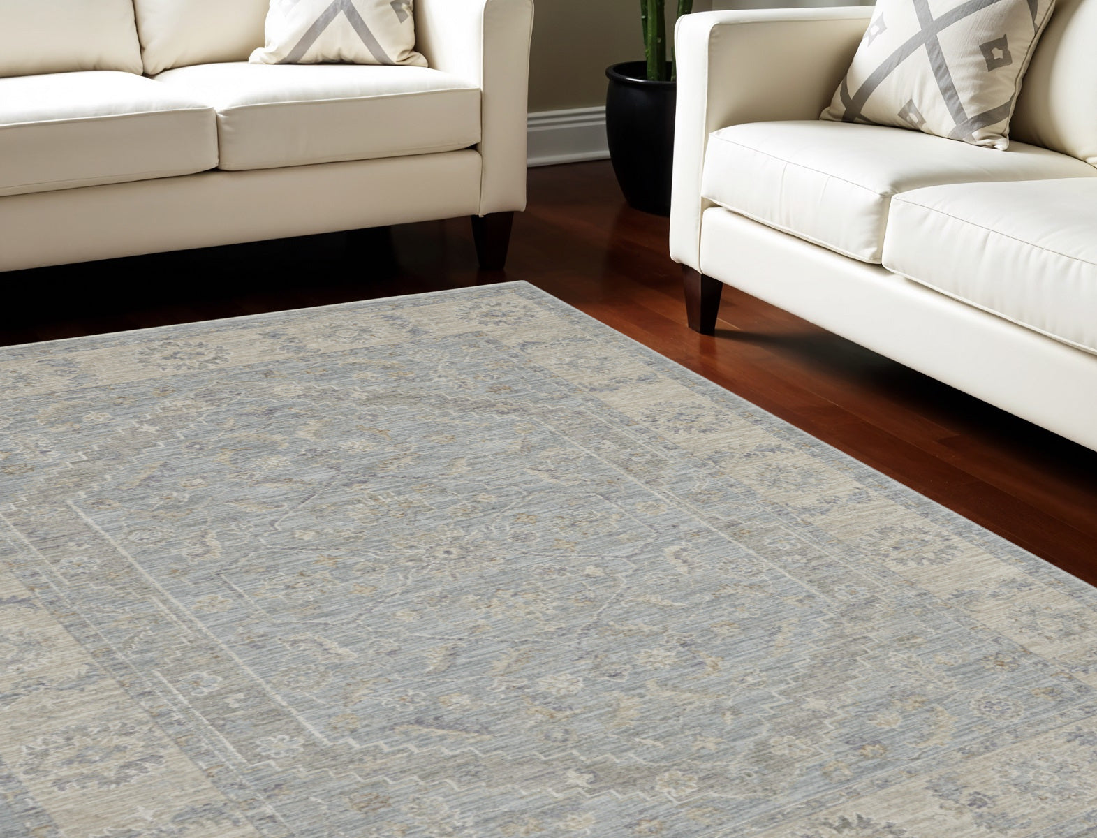 8' X 10' Teal and Ivory Floral Power Loom Area Rug