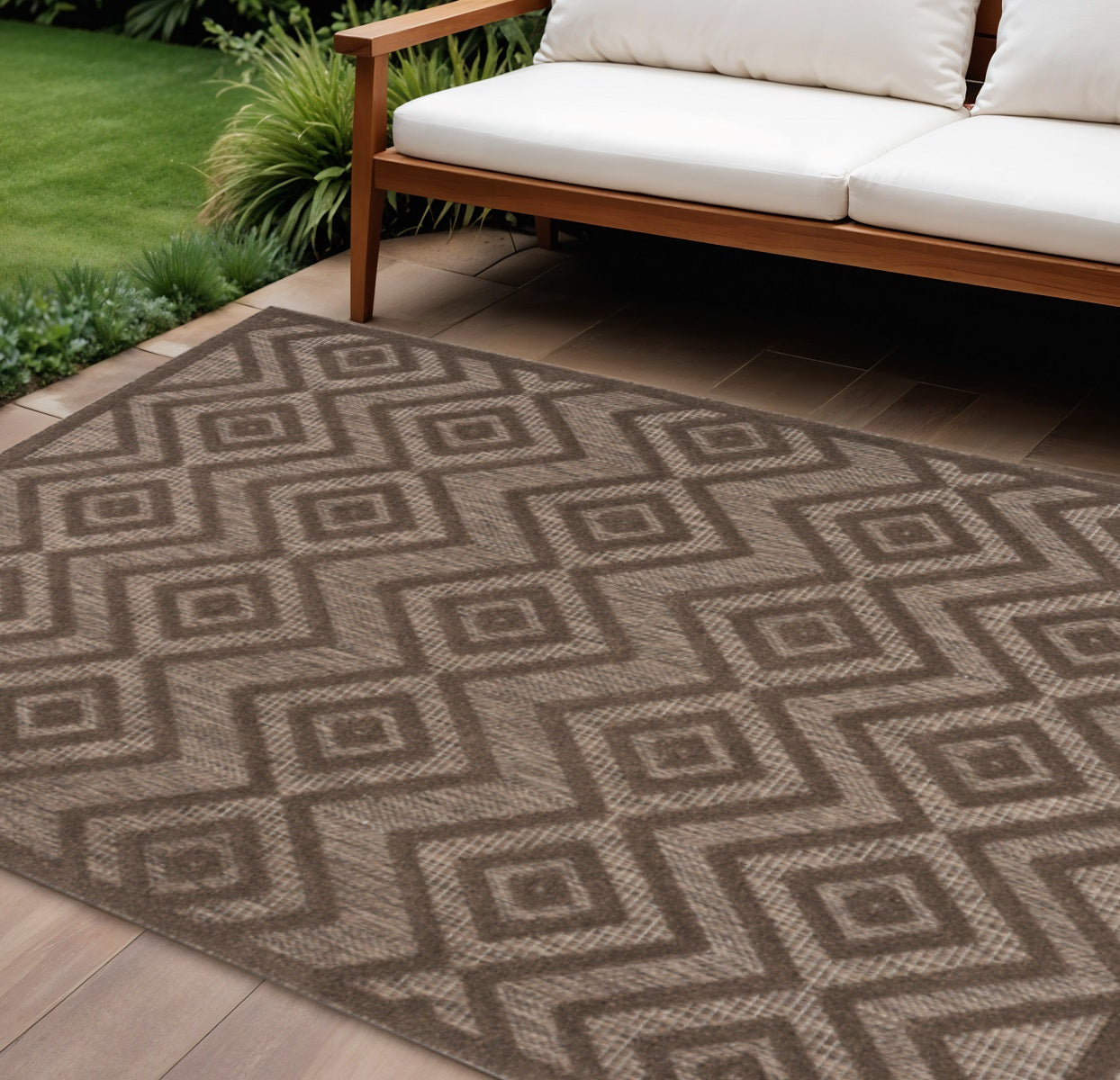 8 X 10 Dark Brown And Light Brown Geometric Indoor Outdoor Area Rug