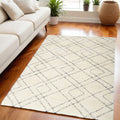 5' X 7' Ivory and Gray Geometric Shag Area Rug