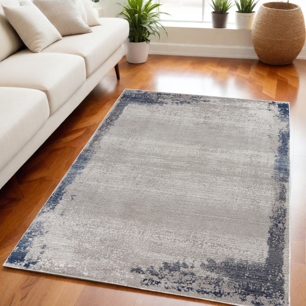 5' X 7' Navy Blue and Gray Abstract Distressed Non Skid Area Rug