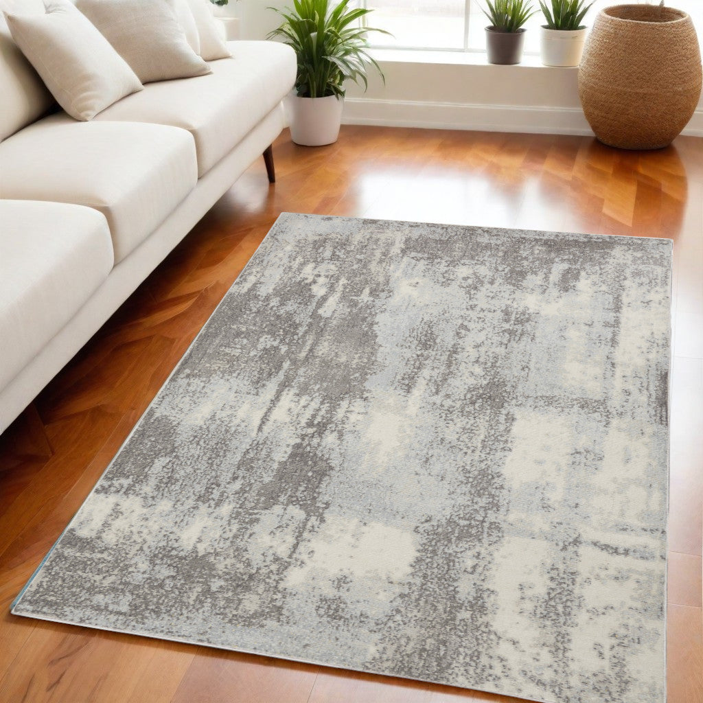 5' X 7' Gray Ivory and Light Blue Abstract Non Skid Area Rug