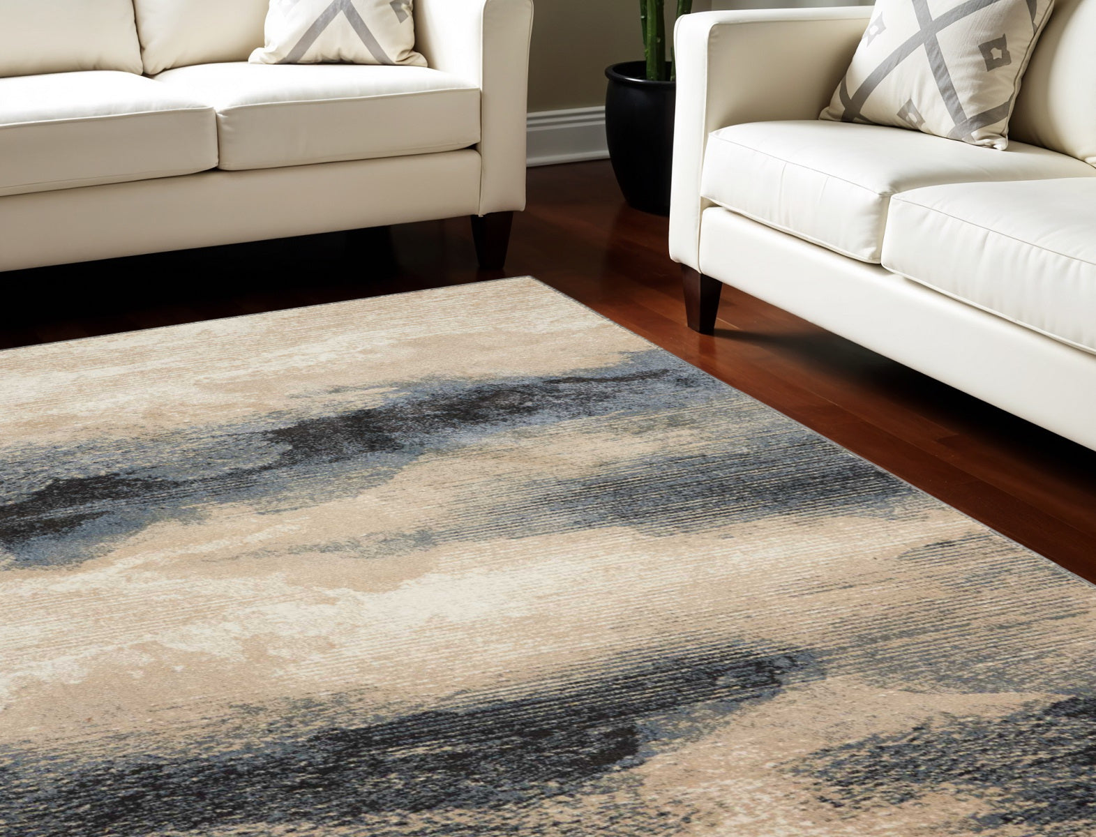 8' X 11' Gray Black and Beige Abstract Non Skid Area Rug
