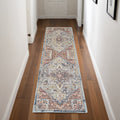 8' Blue and Red Floral Distressed Runner Rug