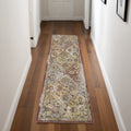 8' Green and Ivory Floral Distressed Runner Rug