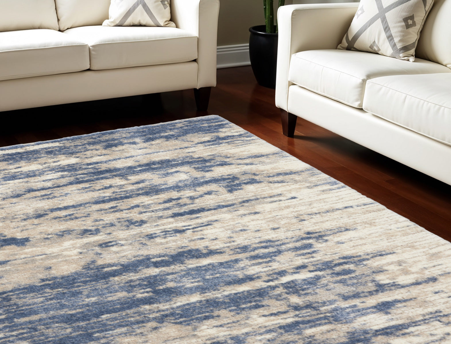 8' X 10' Light Blue Gray and Beige Abstract Shag Area Rug