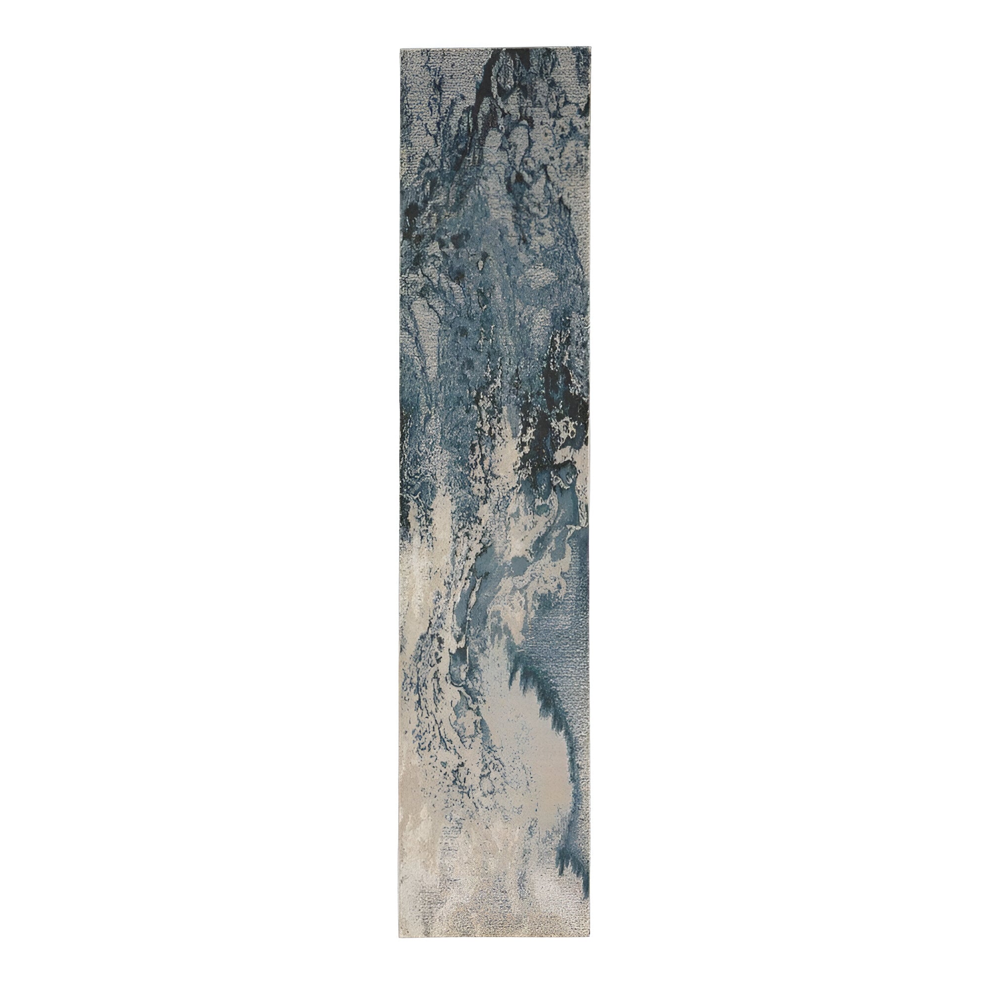 10' Ivory Teal Blue and Black Abstract Non Skid Runner Rug