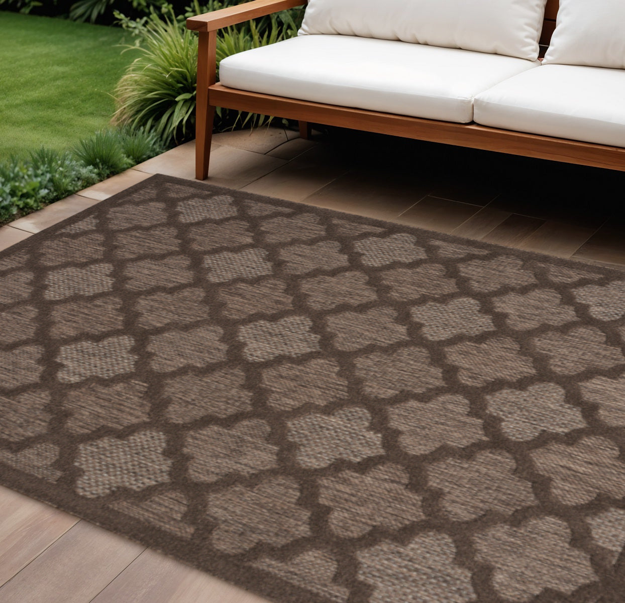 9 X 12 Dark Brown And Light Brown Trellis Indoor Outdoor Area Rug