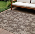 9 X 12 Brown And Ivory Floral Indoor Outdoor Area Rug