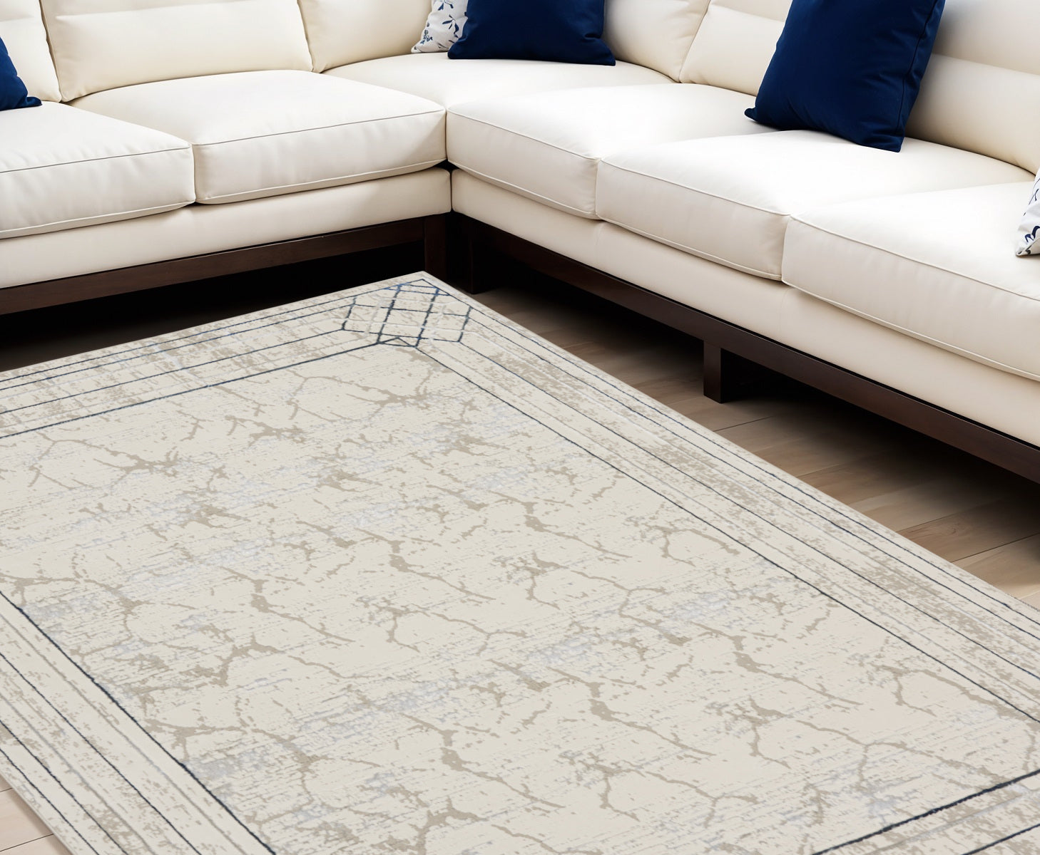 9' X 12' Ivory Black and Taupe Geometric Non Skid Area Rug