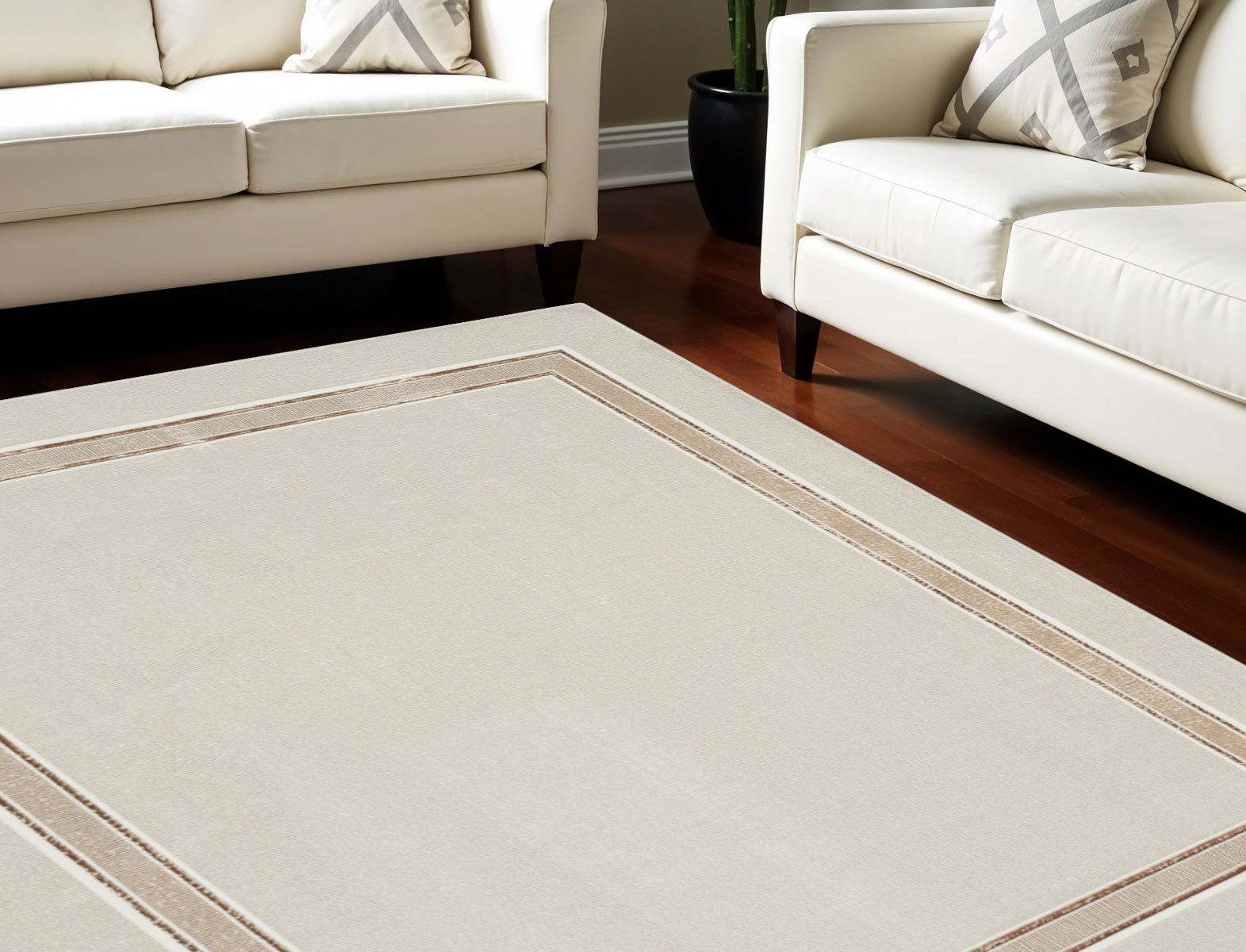 9' X 12' Gray Ivory and Cream Geometric Non Skid Area Rug
