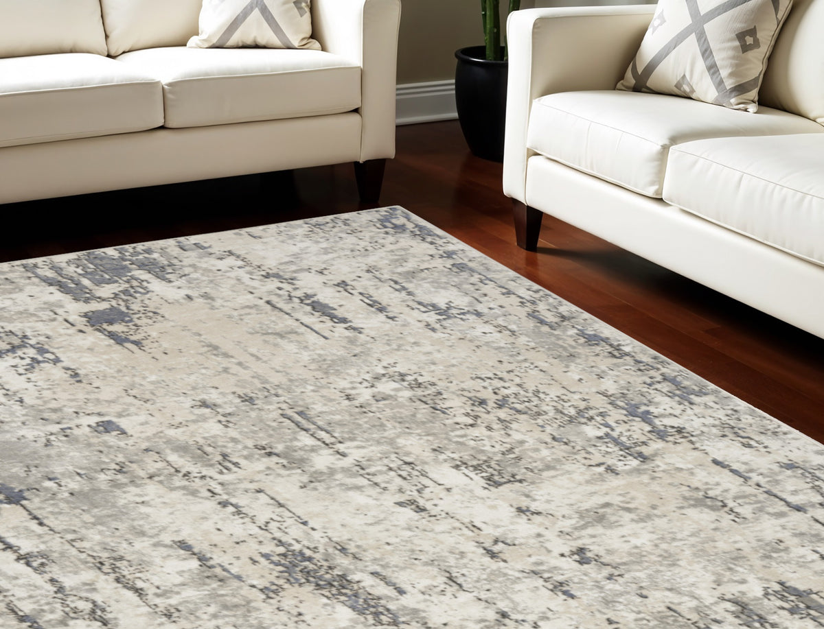 9' X 12' Cream Abstract Power Loom Area Rug