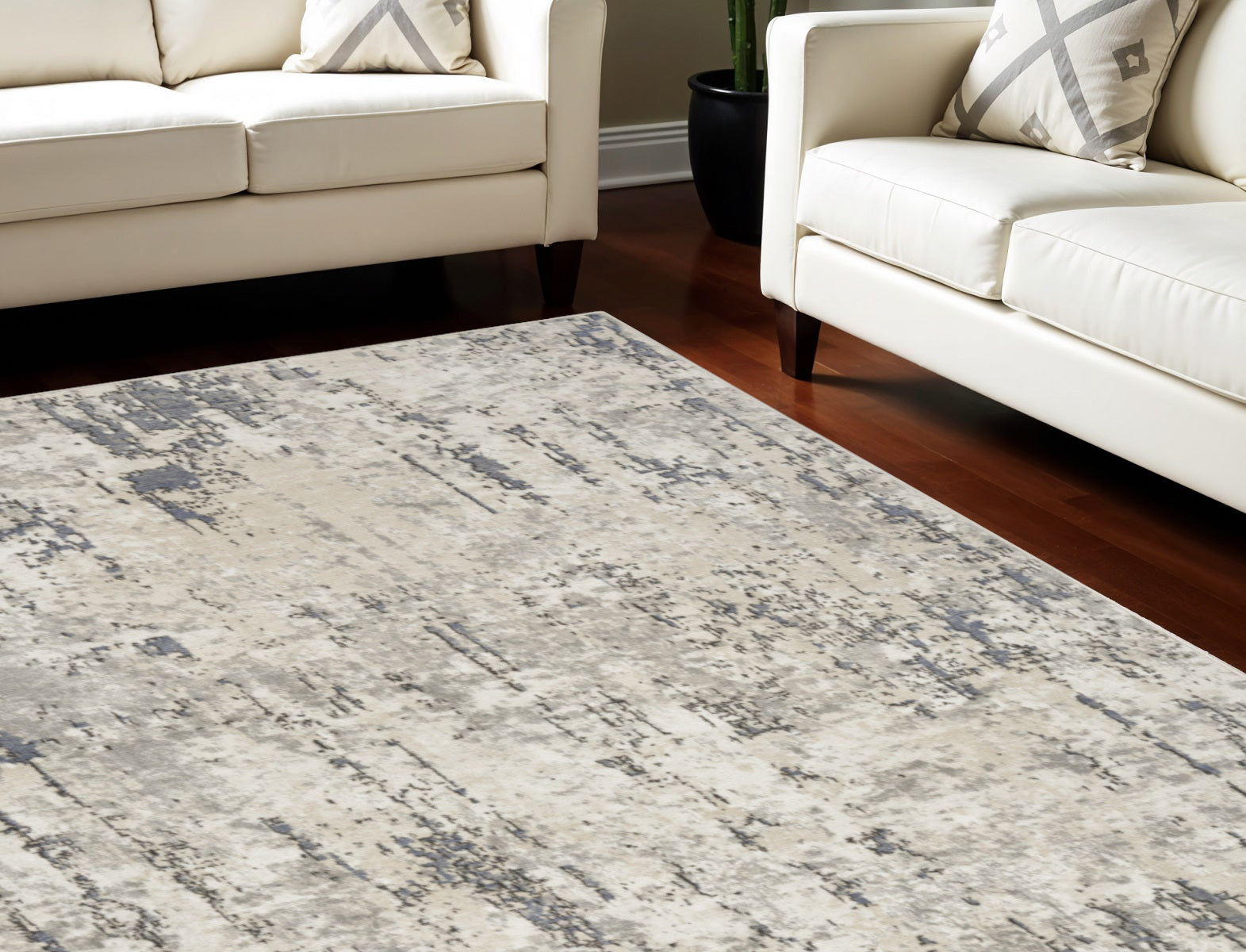 9' X 12' Cream Abstract Power Loom Area Rug