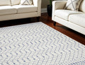 8' X 12' Ivory and Blue Geometric Distressed Non Skid Area Rug