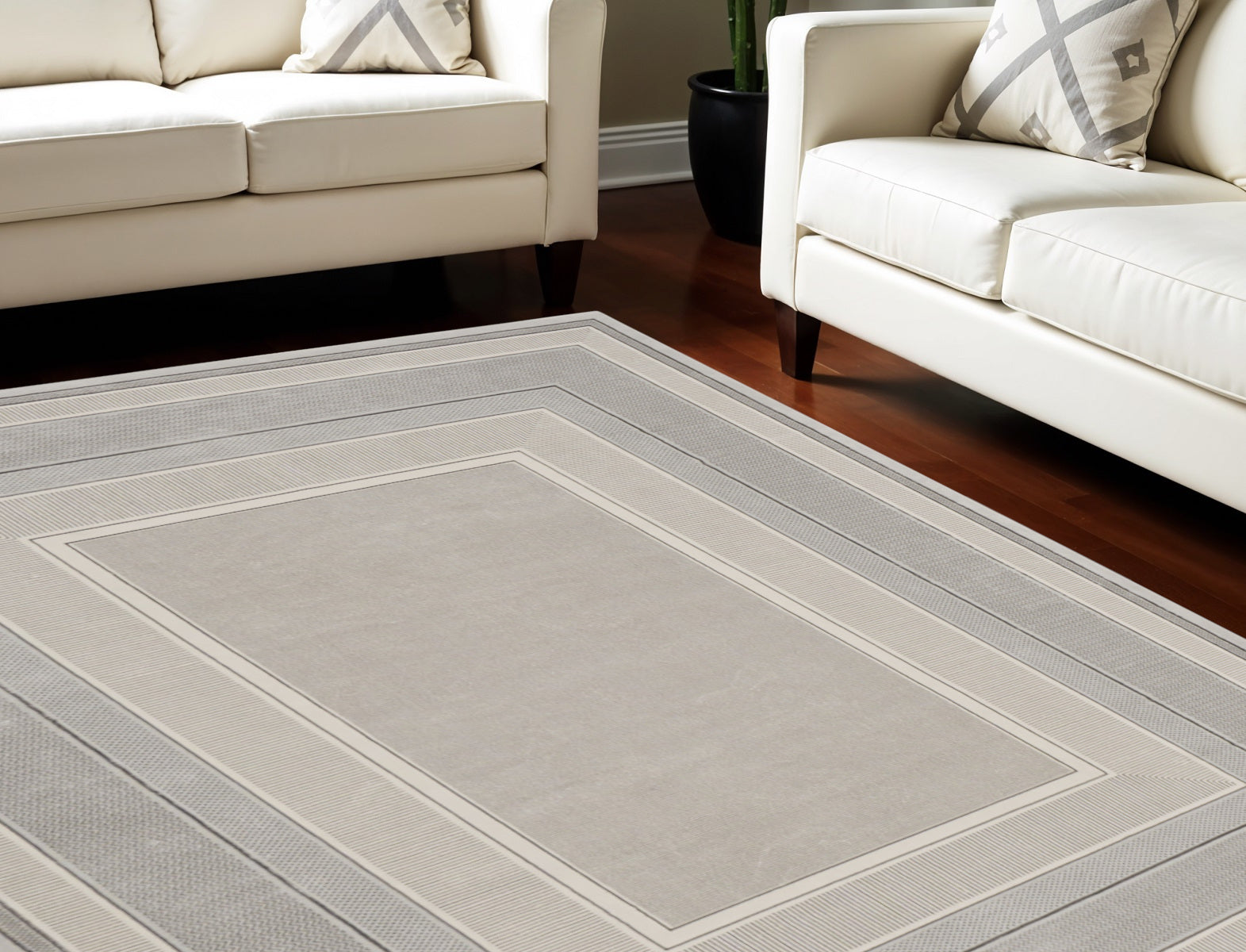 9' X 12' Silver and Ivory Geometric Non Skid Area Rug