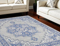 8' X 12' Ivory Blue and Gray Floral Distressed Non Skid Area Rug