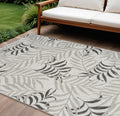 9 X 12 Gray Black And Ivory Palm Leaf Indoor Outdoor Area Rug