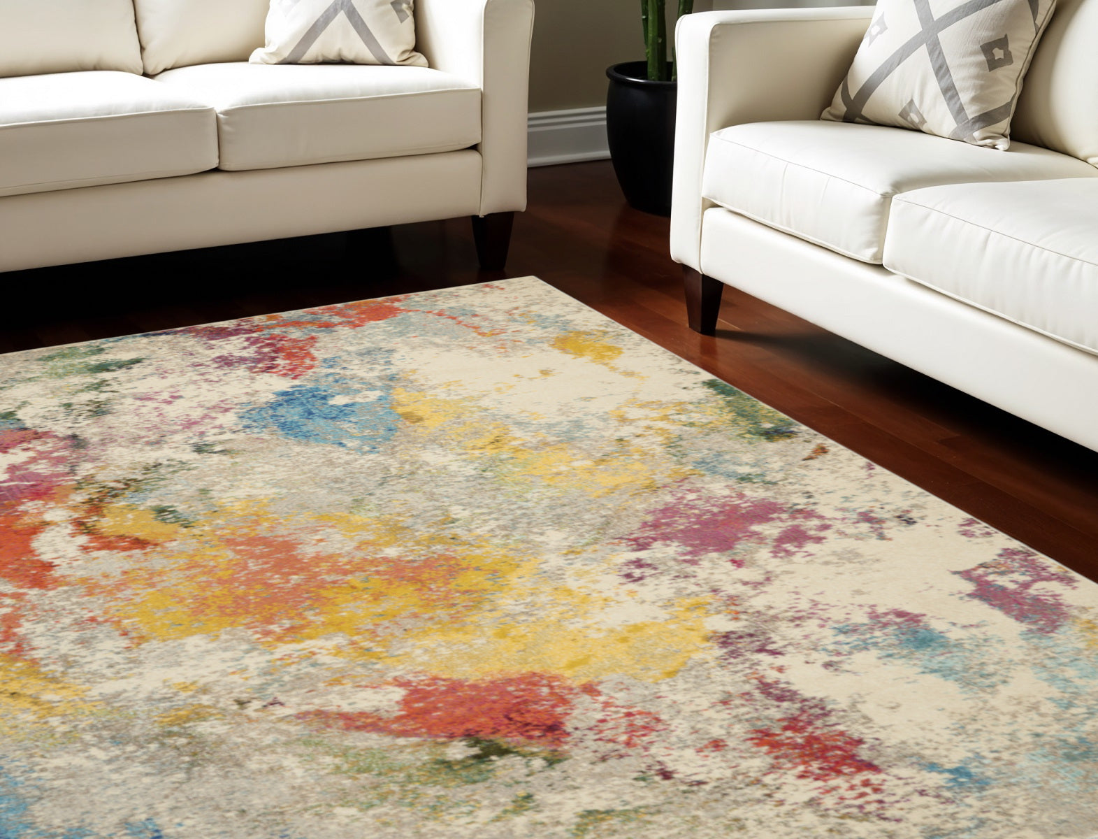 9' X 12' Ivory Abstract Power Loom Area Rug