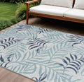 9 X 12 Ivory Sky Blue And Blue Palm Leaf Indoor Outdoor Area Rug