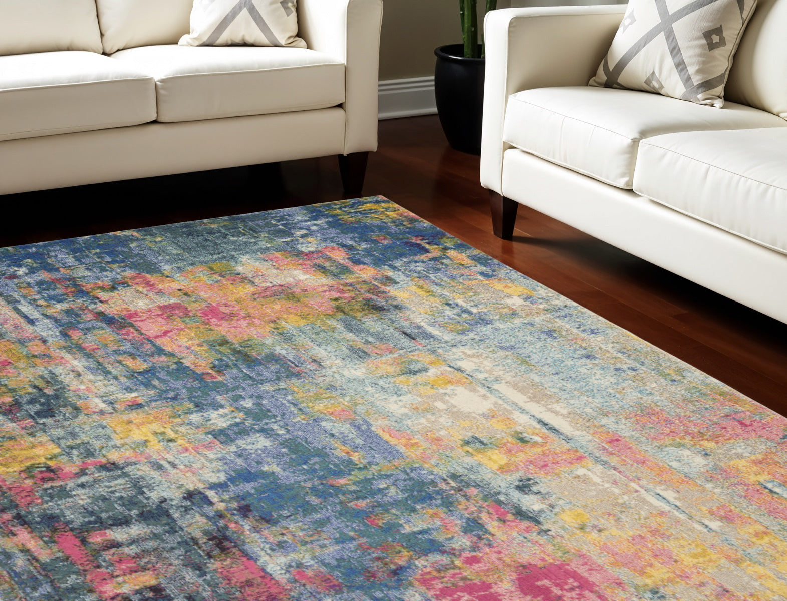 10' X 14' Blue and Yellow Abstract Power Loom Area Rug