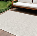 10 X 14 Ivory And White Geometric Indoor Outdoor Area Rug