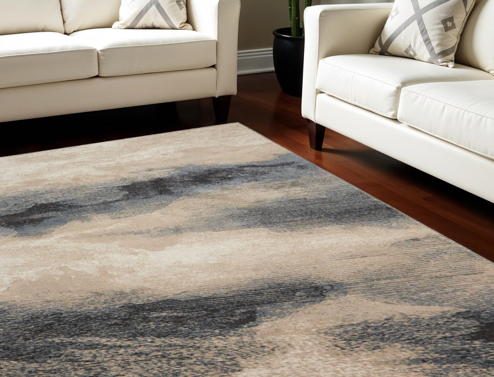 9' X 13' Gray Black and Beige Abstract Non Skid Area Rug