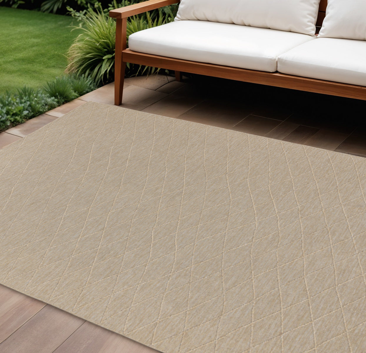 8 X 10 Natural And Light Brown Geometric Indoor Outdoor Area Rug
