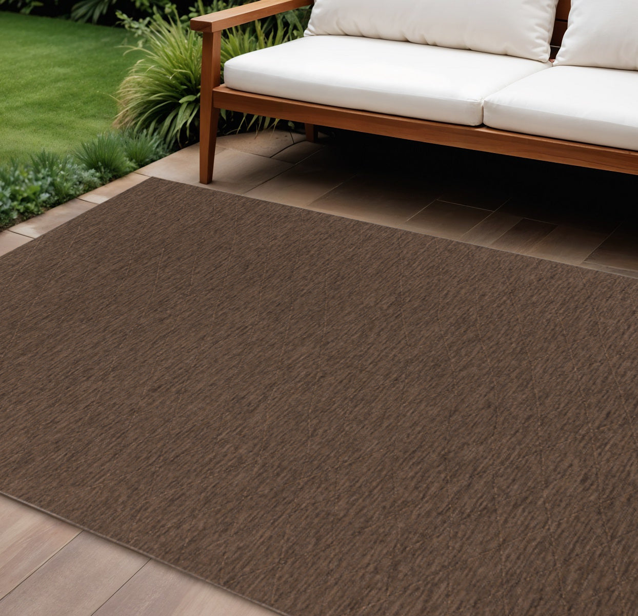 8 X 10 Dark Brown And Brown Geometric Indoor Outdoor Area Rug