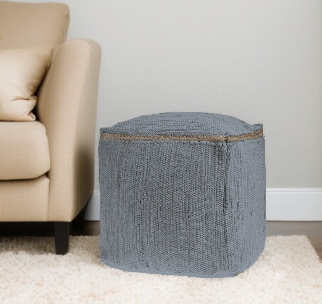 18'' Dark Gray And Natural Cotton And Jute Cube Pouf Ottoman