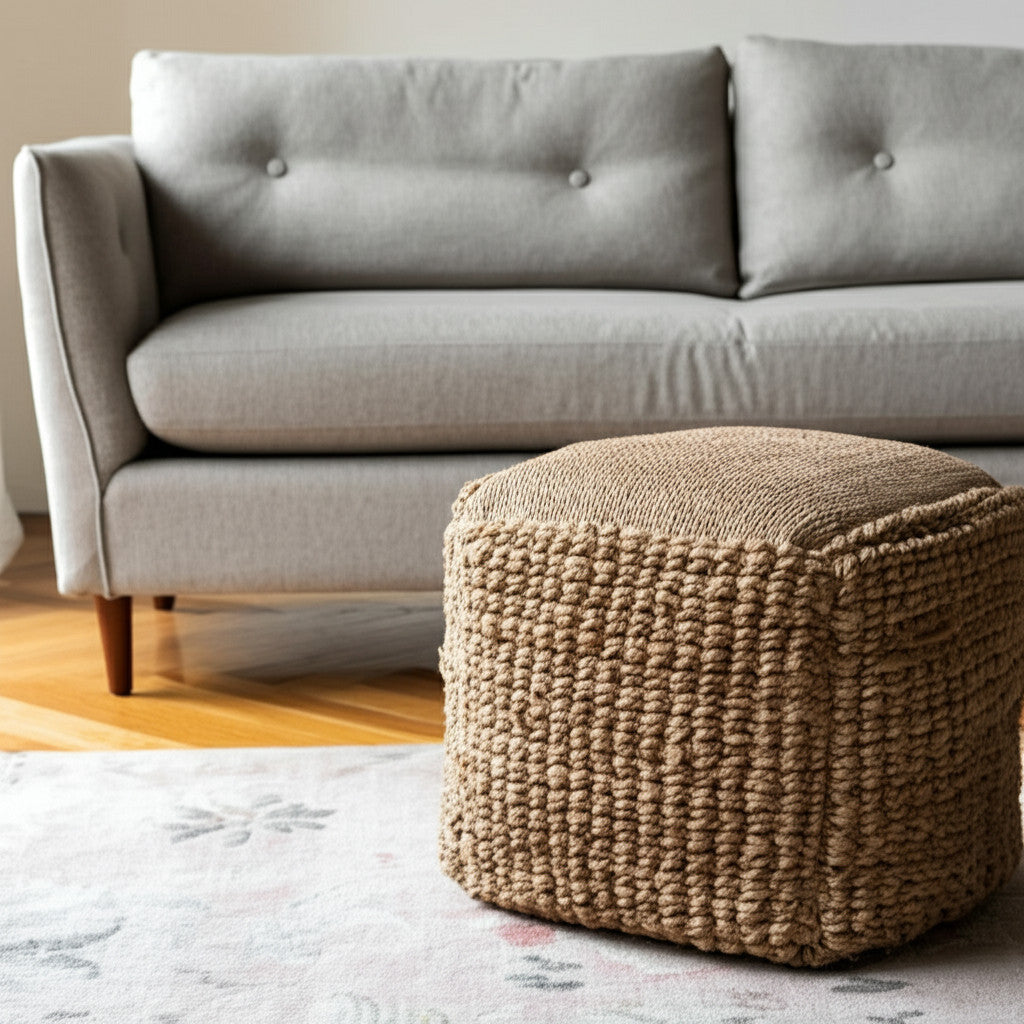 18'' Natural Jute Blend Cube Pouf Ottoman