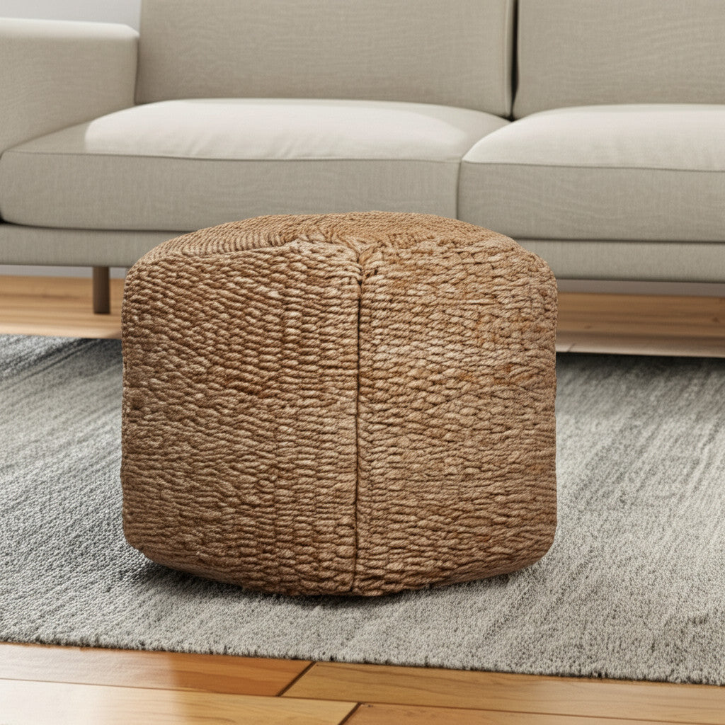 18'' Natural Jute Woven Blend Cube Pouf Ottoman