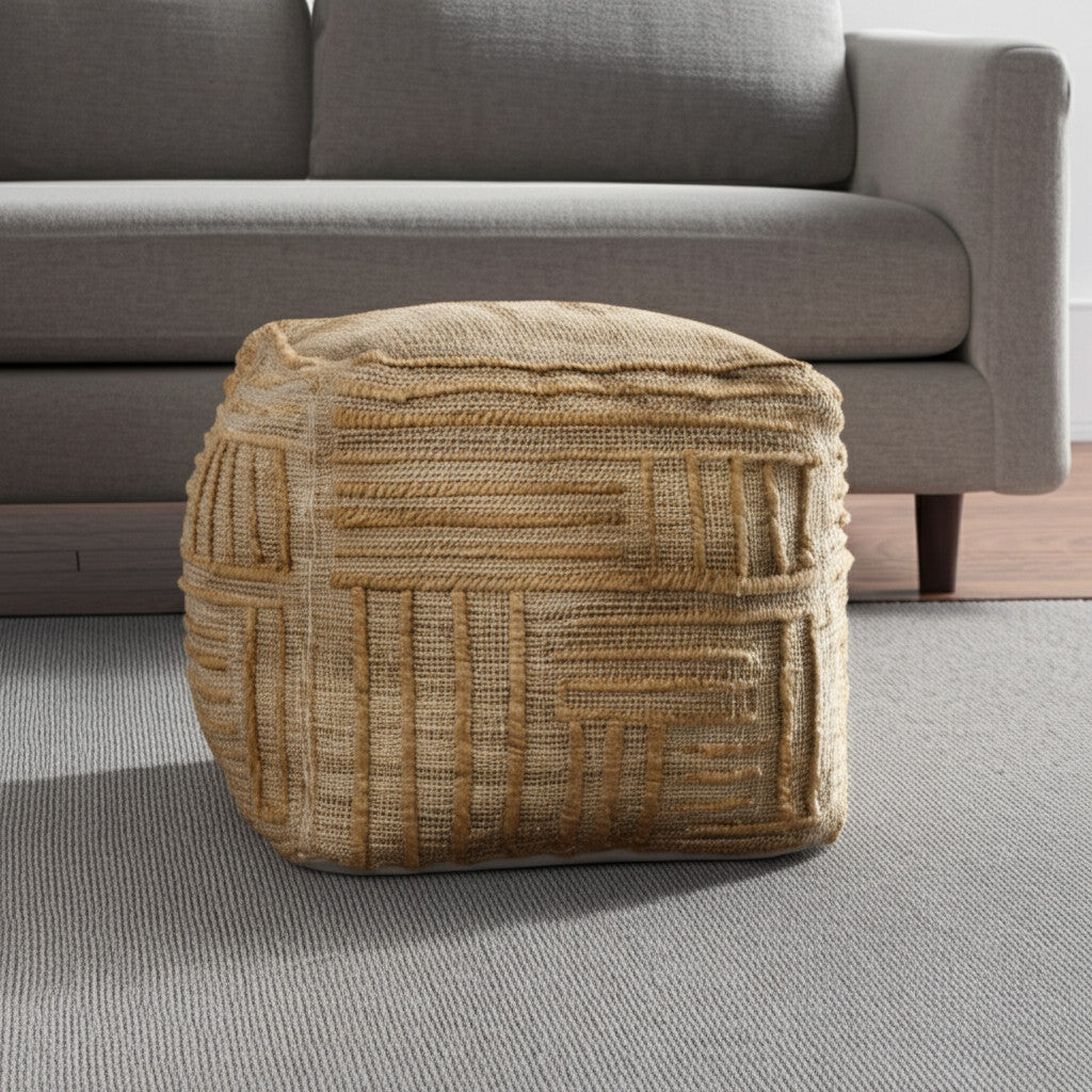 18'' Natural Jute Blend Cube Striped Pouf Ottoman