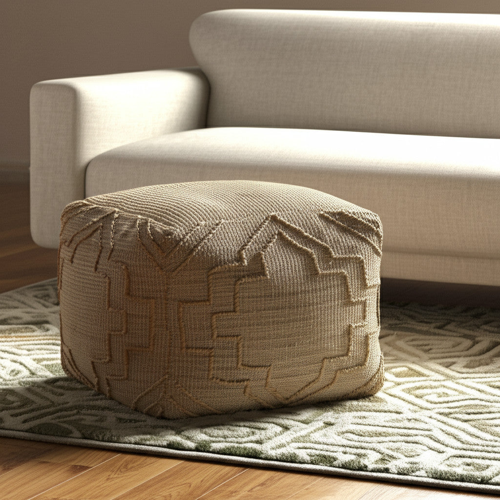 18'' Natural Jute Blend Cube Quatrefoil Pouf Ottoman