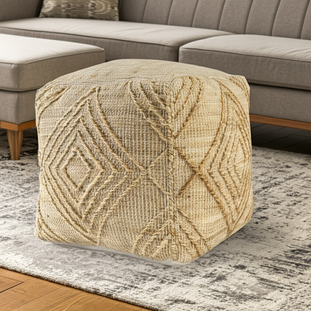 18'' Natural Jute Blend Cube Geometric Pouf Ottoman