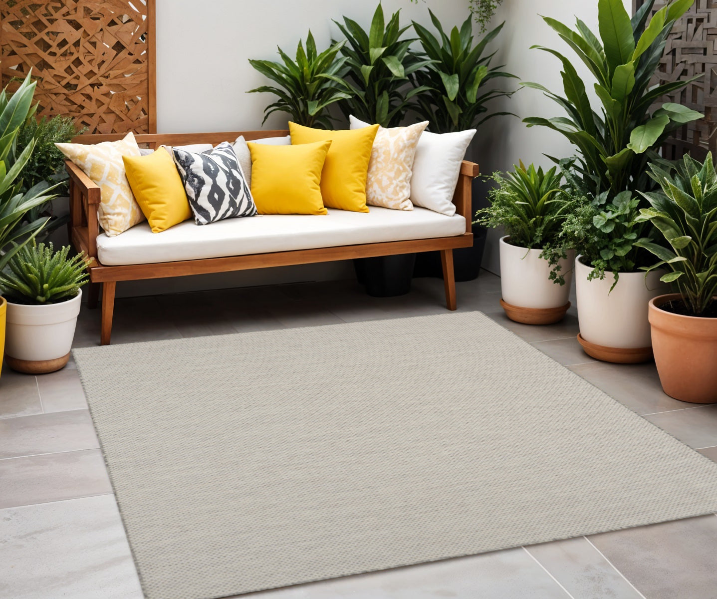 10 Ivory And Silver Square Geometric Indoor Outdoor Area Rug