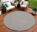 8 Ivory And Charcoal Round Geometric Indoor Outdoor Area Rug