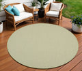 8 Ivory And Green Round Geometric Indoor Outdoor Area Rug